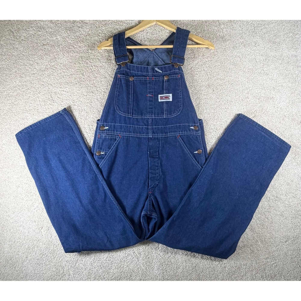 Vintage Big Mac Denim Overalls Mens Indigo Blue Workwear Bibs Square Back 90's